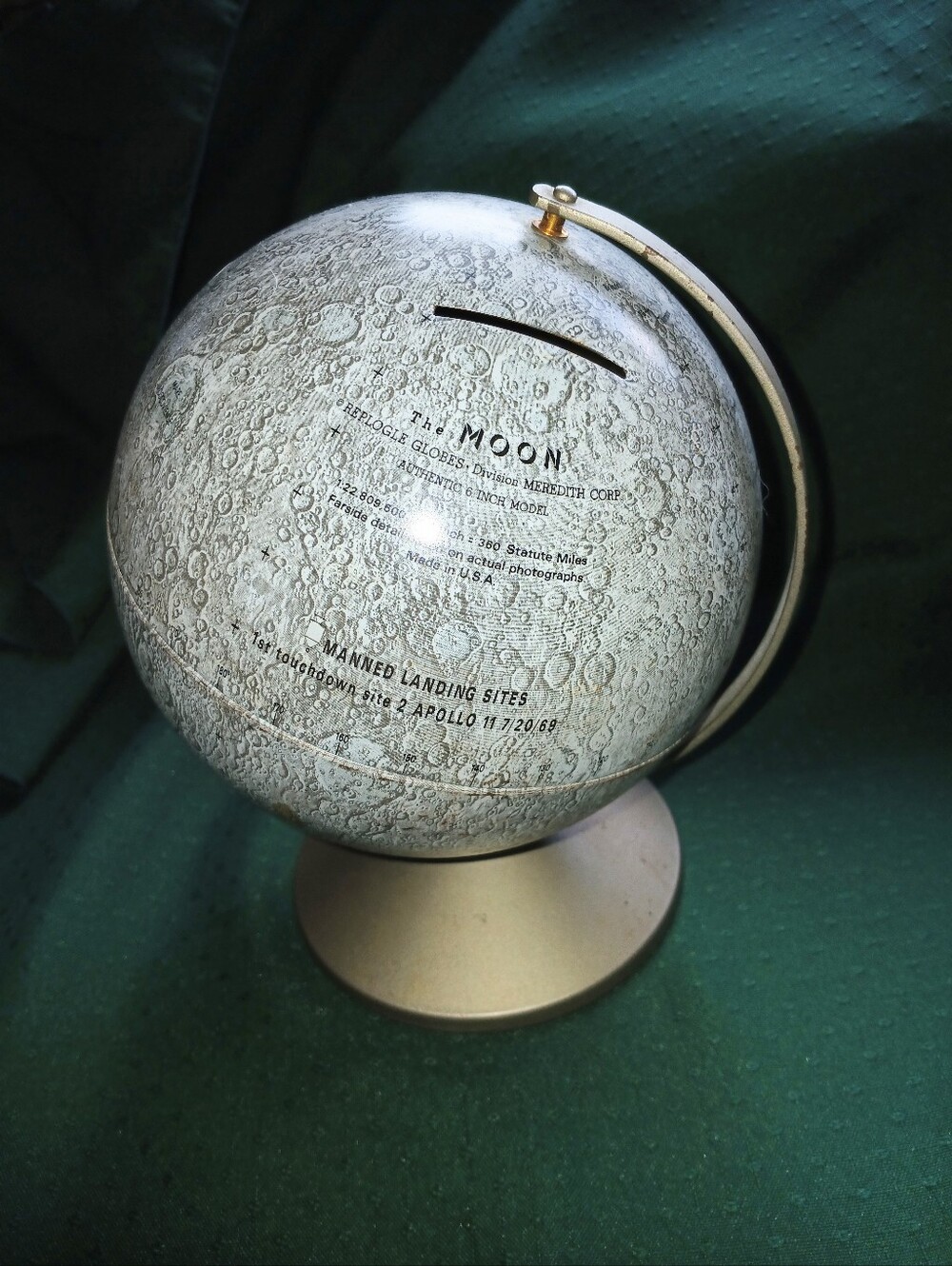 Vintage Replogle Moon Bank Globe Lunar Impact Areas with Stand